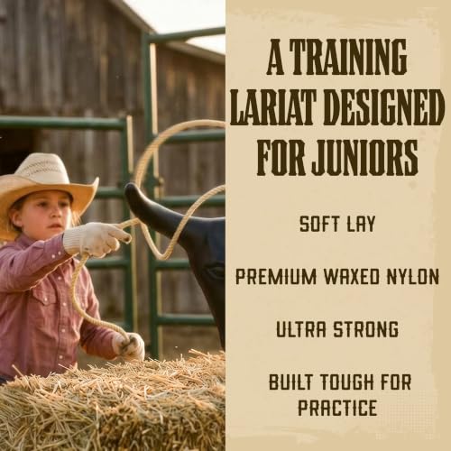 Kids Cowboy Lasso Rope 25ft Waxed Nylon with Genuine Honda Knot - Safe Play