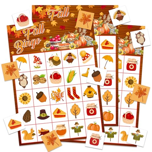 Fall Bingo Game Cards for 24 Players - Autumn Festival Fun