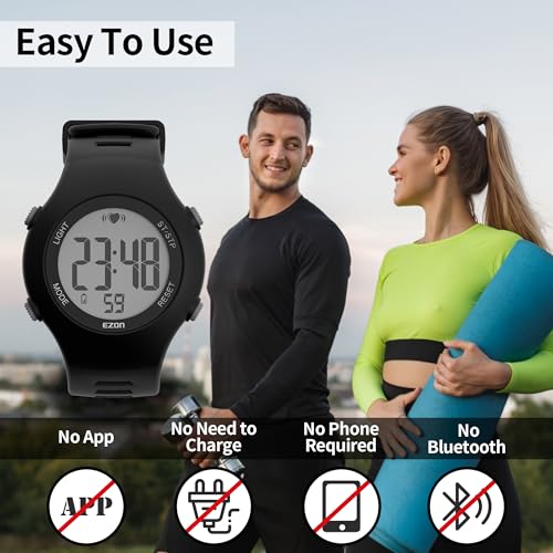 Heart Rate Monitor Chest Strap & Digital Watch - Black