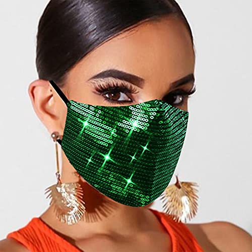 Sparkly Sequins Face Cover - Adjustable Cotton Mask - Green