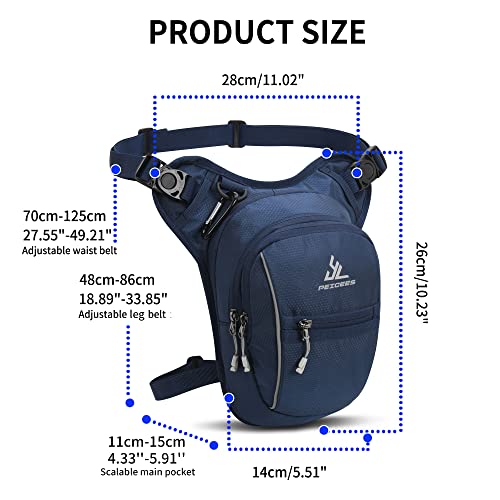 Peicees Dark Blue Motorcycle Leg Bag for Men & Women, Expandable Thigh Bag