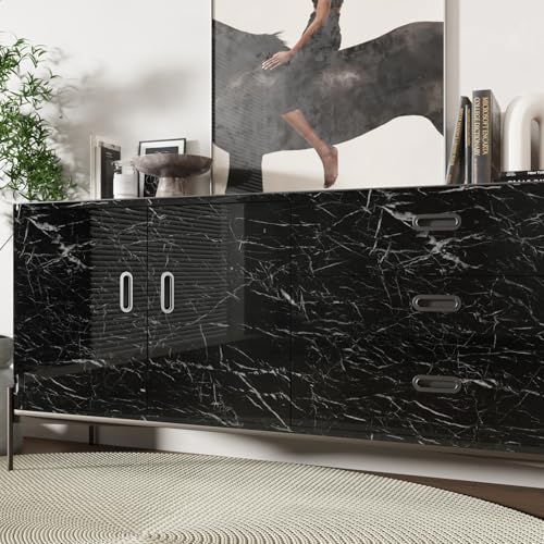 CRE8TIVE Black Marble Contact Paper for Countertops Waterproof Glossy Marble Wallpaper Peel and Stick Countertops Self Adhesive Removable Marble Vinyl Roll for Cabinets Table Tops Shelf Liner 12"x80"