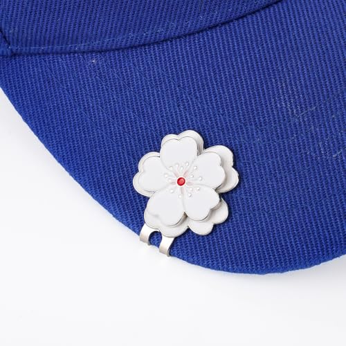 Cute Magnetic Golf Hat Clip - White Flower Design