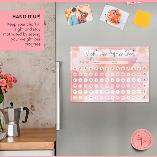 Weight Loss Progress Chart Poster with 88 Gold Star Stickers - A4 Pink