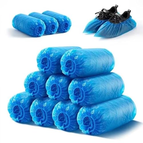 HUADYMEET Shoe Covers Disposable Non Slip For Indoors 100Pack(50 Pairs) Waterproof Shoes Protector Cover Durable Boot Booties Covers Fits up to size 11 US Men and 13 US Women,Large,Blue