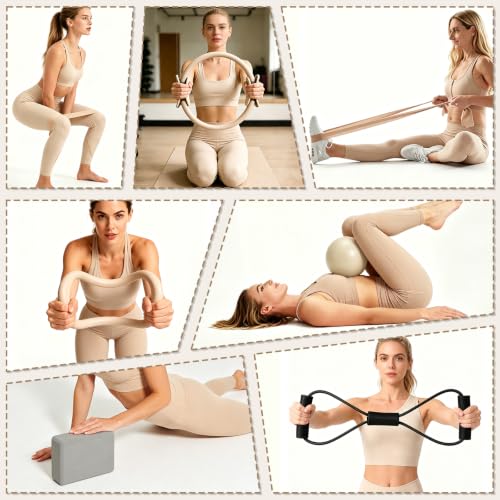 19-Piece Pilates Equipment Set with Yoga Block, Ring & Weights