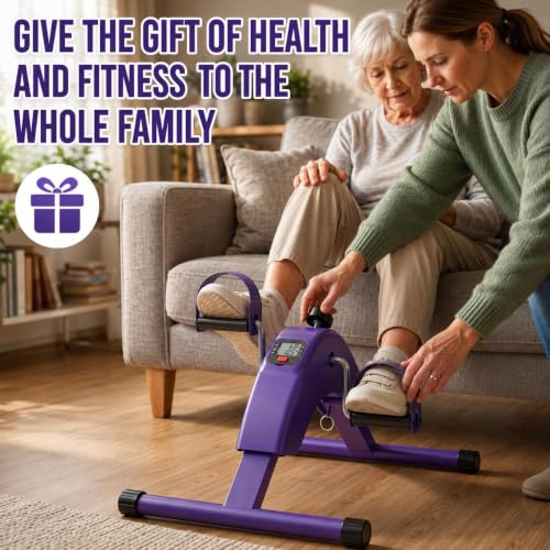 Under Desk Bike Pedal Exerciser - Compact Mini Exercise Bike - Purple