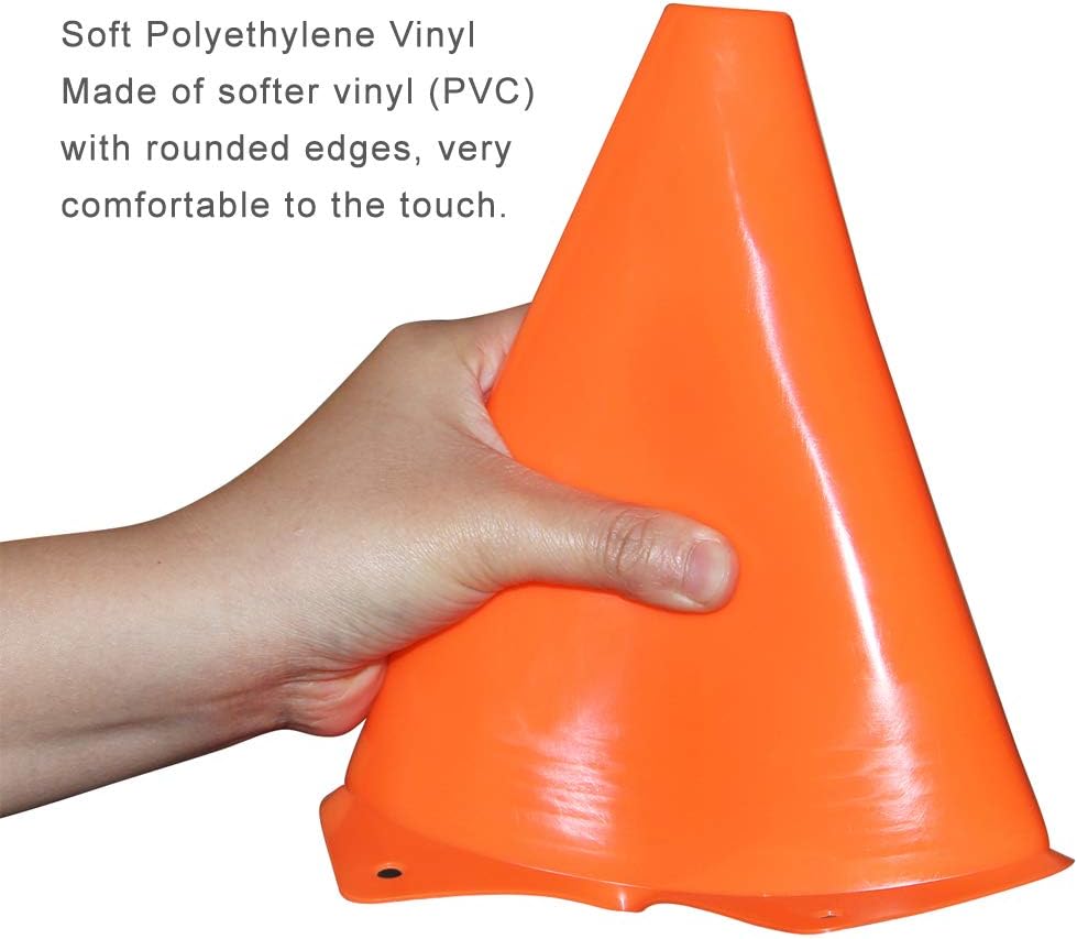Sport Cones | 9 Inch Plastic Training Traffic Cones for Soccer, Basketball & Football Drills - Set of 10, 12, 15, or 24 in 4 Colors