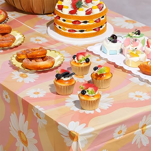 Plastic Groovy Tablecloths - 3 Pieces Hippie Daisy Rainbow