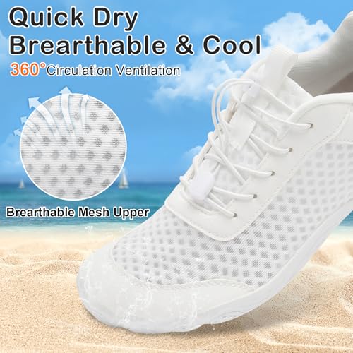 BARERUN Water Shoes Women Men 7.5 Women/6 Men White Quick-Dry Wide Toe Athletic
