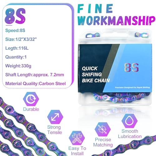 RainFlowwer Rainbow 8-Speed Bike Chain 116 Links 1/2x3/32 for MTB Road (Variation: 8 Speed Chain)