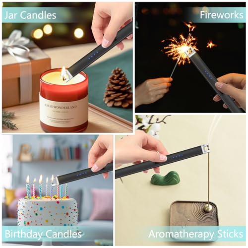 Electric Candle Lighter, Windproof Rechargeable Plasma Arc Lighter - Black