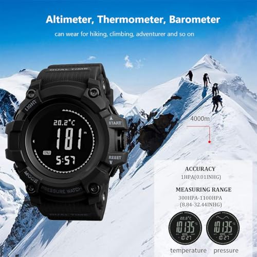 Digital Sports Watch with Compass, Altimeter & Pedometer - Black-A