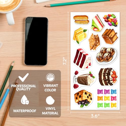 Dessert and Sweets Vinyl Stickers Pack for Food Lovers Students Scrapbook Decoration 108Pcs Car Wall Phone Case Water Bottles Bedroom Hat Hard Bumper Laptop