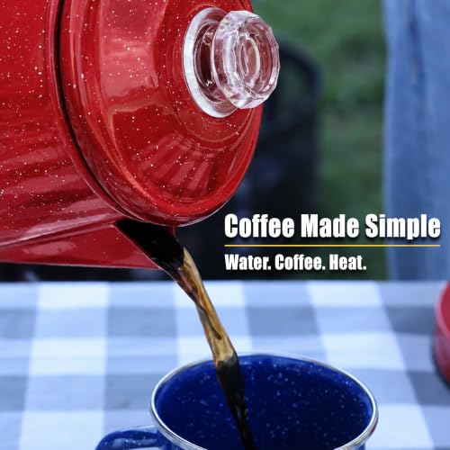GRIP Deluxe Camping Percolator Coffee Pot, Red – 10 Cup, Glazed Enamel