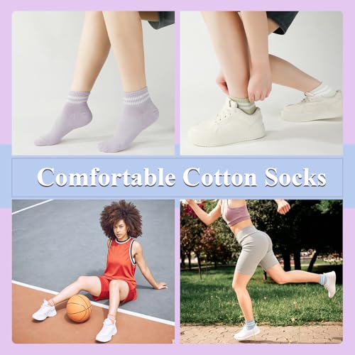 Women's Retro Striped Crew Socks - 8 Pairs Athletic Ankle Socks