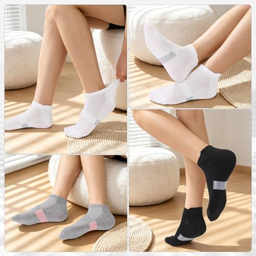 Womens Athletic Ankle Socks - Low Cut, 8 Pairs - Black & Gray
