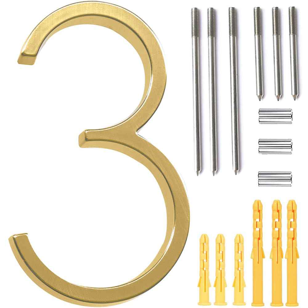 5’’ Floating House Number Modern House Numbers- zinc alloy Home Address Number with Exquisite Drawing Process-gold-Number 3