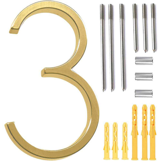 5’’ Floating House Number Modern House Numbers- zinc alloy Home Address Number with Exquisite Drawing Process-gold-Number 3