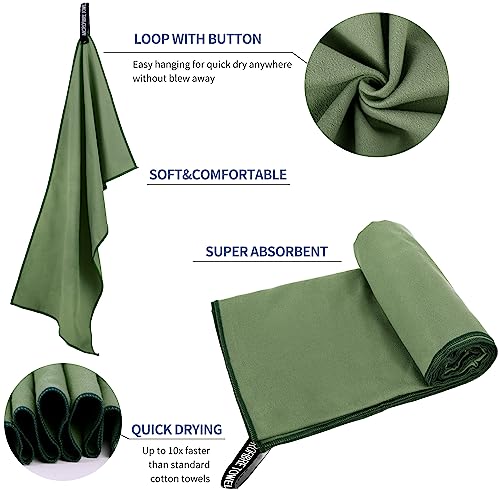 Microfiber Travel Towel - Quick Dry Camping & Gym Towel, Army Green, 20"×40"