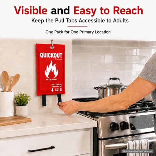 Fire Blanket for Kitchen & Home - 39 x 39 Inch Fiberglass with Pull Tabs