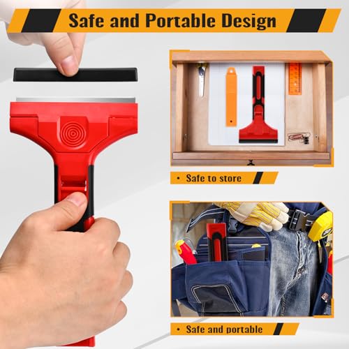 Razor Blade Scraper with Long Handle, 4 Inch Scraper with 15 Pcs Razor Blades, Scrapper for Cleaning Glass Windows, Tile Walls/Floors, Kitchen Stove Top/Oven/Cooktop, Paint/Sticker/Caulk Remover Tool