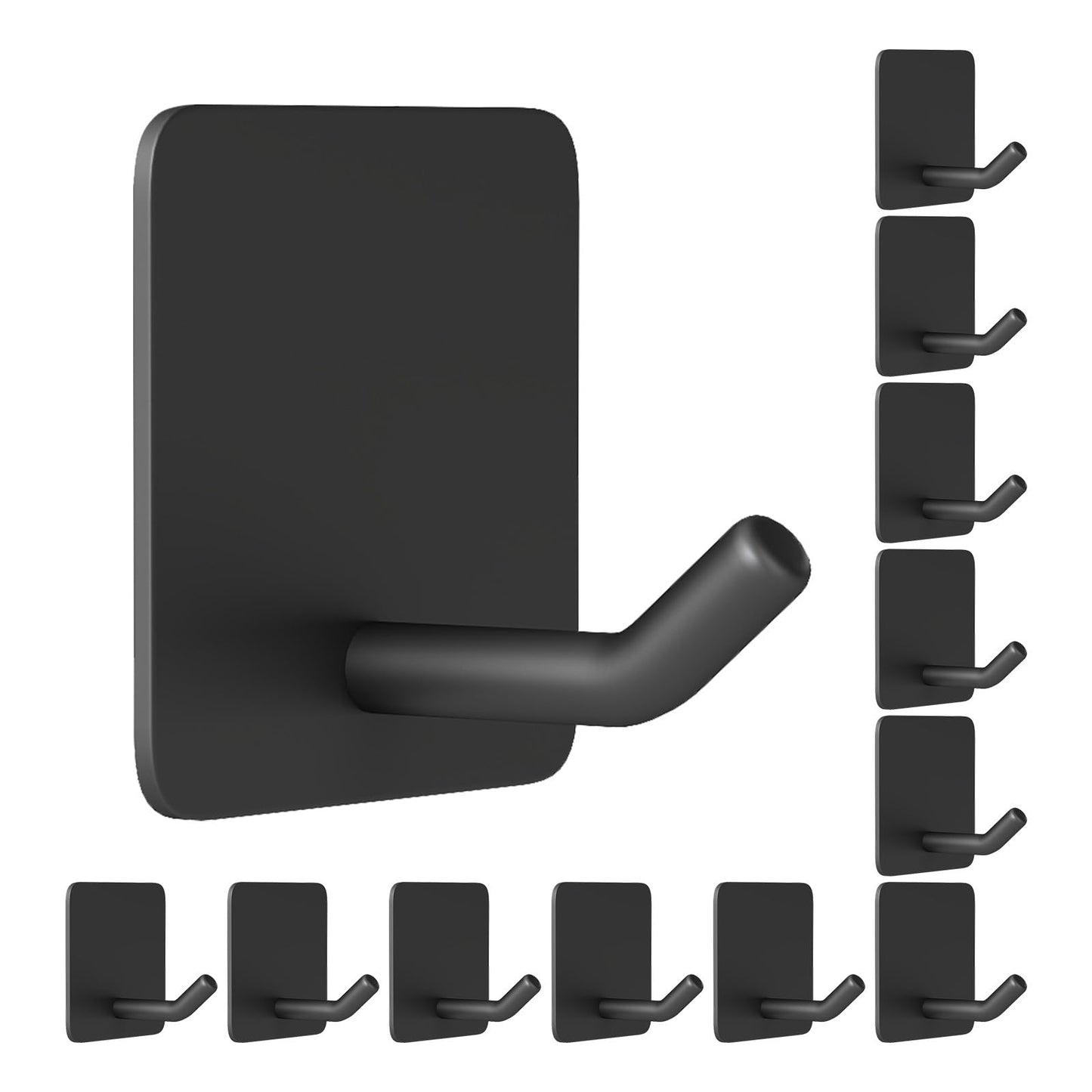 MKO 12 Pack Adhesive Wall Towel Hooks for Bathrooms Small No Damage Stick Hook Stainless Steel Black