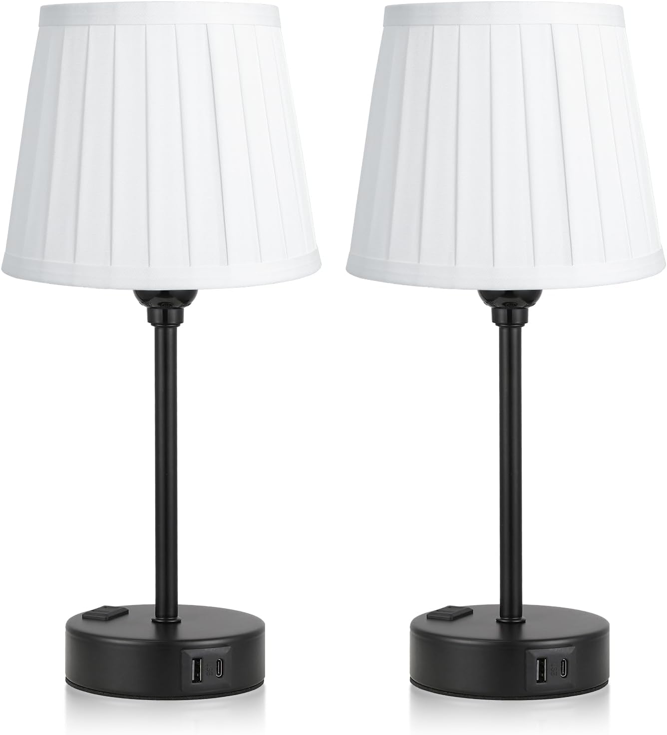 Set of 2 Mini Bedside Lamps with USB-C & AC Outlet - Dimmable Touch Nightstand Lights for Bedrooms