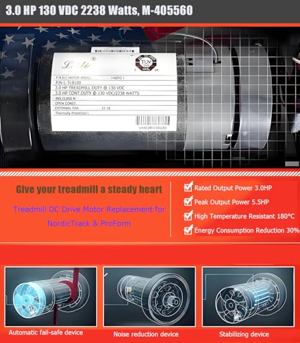 Treadmill DC Drive Motor with Flywheel - 3.0 HP, 130 VDC