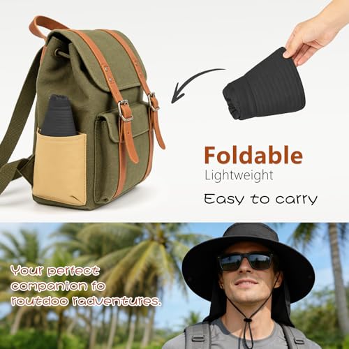 ZOORON Sun Hats for Men Women Fishing Hat with Neck Flap UPF 50+ Wide