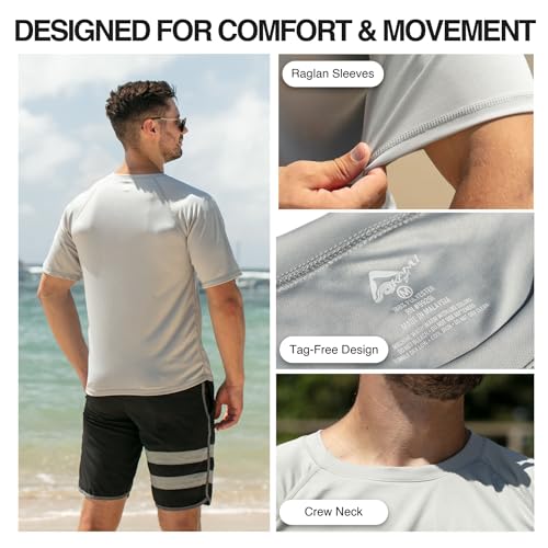 Men's Swim Shirt - UPF 50+ Short Sleeve Rash Guard, X-Large Grey