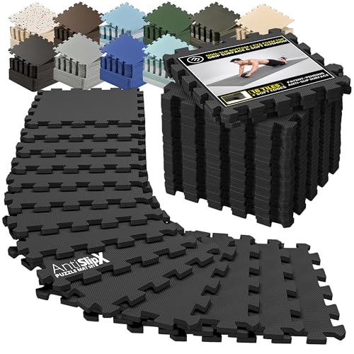 BeMaxx Gym Mats Set - 18 Black Interlocking Foam Floor Tiles & Edge Pieces