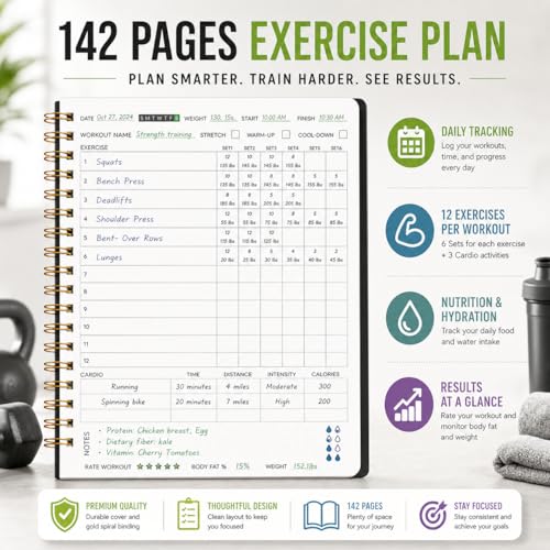 Workout Fitness Planner Journal - 5.6" x 8" Gym Progress Log - Black