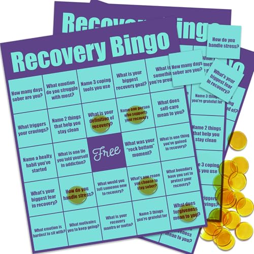 Adult Recovery Bingo Game with 24 Cards and 200 Chips - Support Group Activity