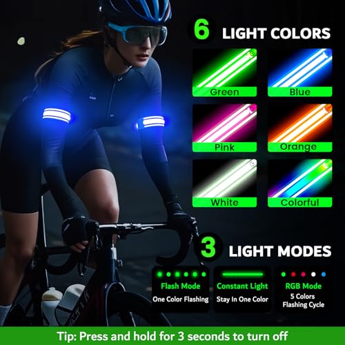 LED Running Armband - Rechargeable Light Up Wristbands, 2 Pack