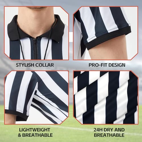 Referee Shirt Set for Men & Women - Large, 4-Piece Uniform with Whistle, Cap & Penalty Flag