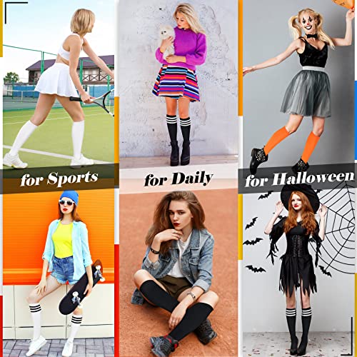 Knee High Socks for Women - Striped Athletic Socks - 2 Pairs White