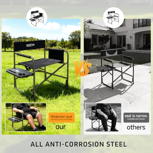 YOUNG WOOD IP Camping Directors Chair with Side Table & Storage - Lightweight Foldable Outdoor Chair Supports 400lbs, Black