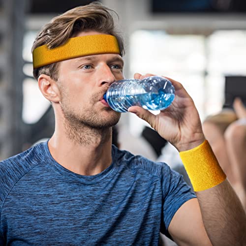 3-Piece Sweatband Set: Athletic Headband and Wristbands - Yellow