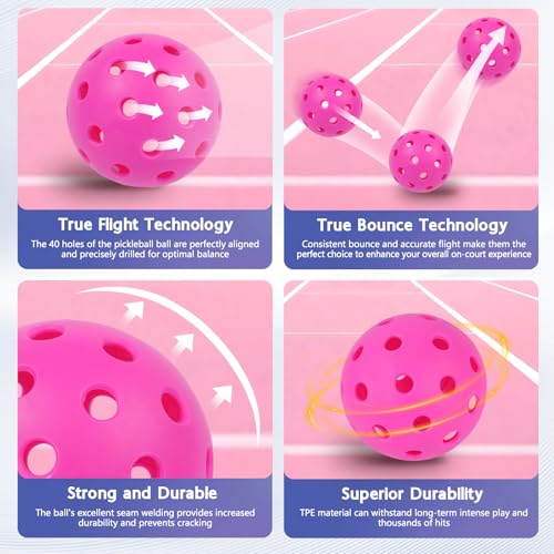 Ailanfei Pink Pickleball Balls 12 Pack - High Bounce, Crack-Resistant, USAPA Standard, with Bag