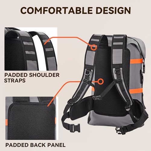 HEETA 40L Waterproof Dry Backpack Grey Heavy Duty Waterproof Bag for Hiking & Travel