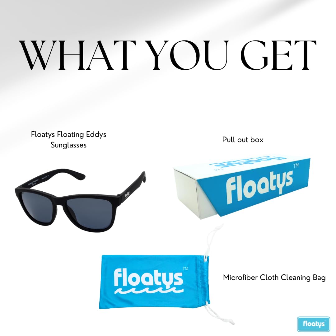 Floatys Floating Sunglasses Rubberized Eddys | Polarized Water Repelling Lenses | No Slip Frame | Lightweight | Men and Women (Black Frame/Blue Mirror Lens)