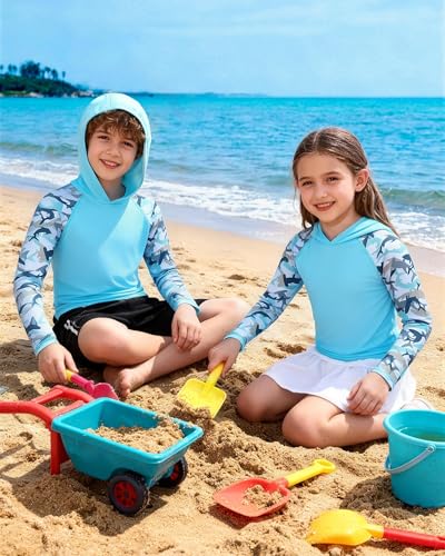 Boys UPF 50+ Rash Guard Swim Hoodie - Long Sleeve Fishing Shirt