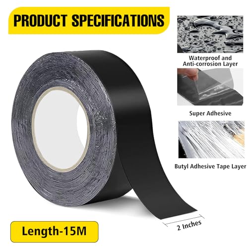 Joist Tape for Decking, Weather Resistant Deck Butyl Tape,1Rolls 2" X 50' Butyl Sealant Joist Flashing Tape for Wood Decks Beams Roo