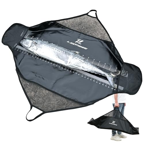 LEOFISHING Heavy Duty Fish Weigh-In Bag with Ruler & Handles - Waterproof Folding Tournament Fish Sling