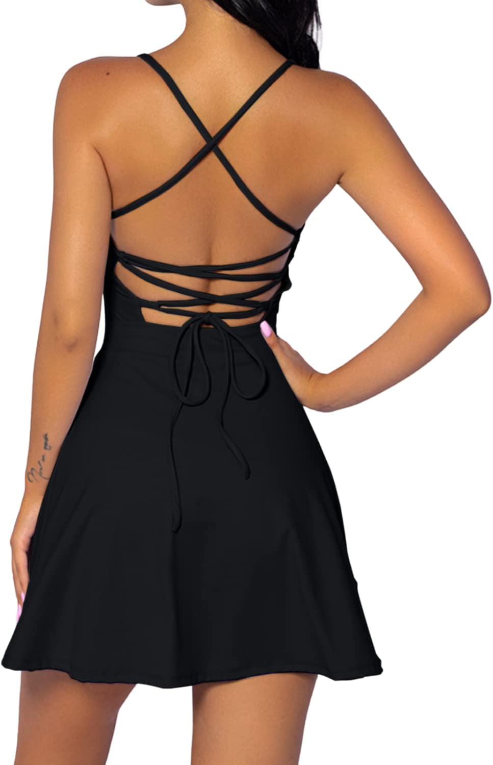 QINSEN Women's Tennis Dress - Two-Piece Activewear with Shorts & Open Back Design
