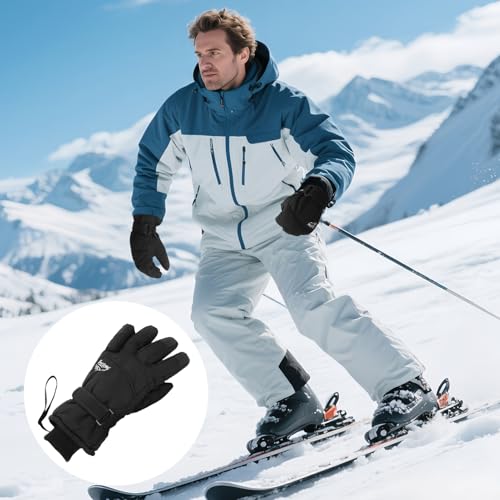 Men's Windproof Fleece Lined Ski Gloves - Black for Man
