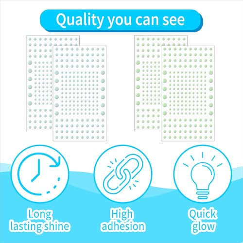 808 PCS Glow in The Dark Stars for Ceiling, Glowing Wall Decals Decor Stickers,(404 Pcs Green and 404 Sky Blue) 3D Adhesive Dots Decor Starry Sky Decor for Kids Bedroom or Birthday Gift