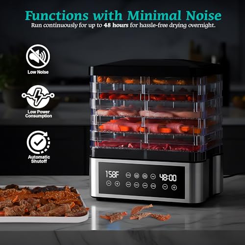 Tupoyi 5-Tray Food Dehydrator with Automatic Temperature Control - 11.4" BPA-Free Trays for Jerky, Herbs, Meat, Fruit, and Yogurt