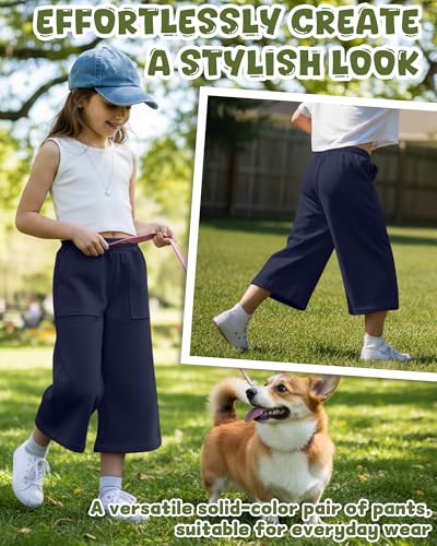 Girls' Wide Leg Capri Pants - Casual Summer Sweatpants with Pockets